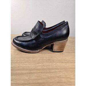 Freebird Bristol Black Leather Chunky Heel Slip On Loafer Women's Size 9